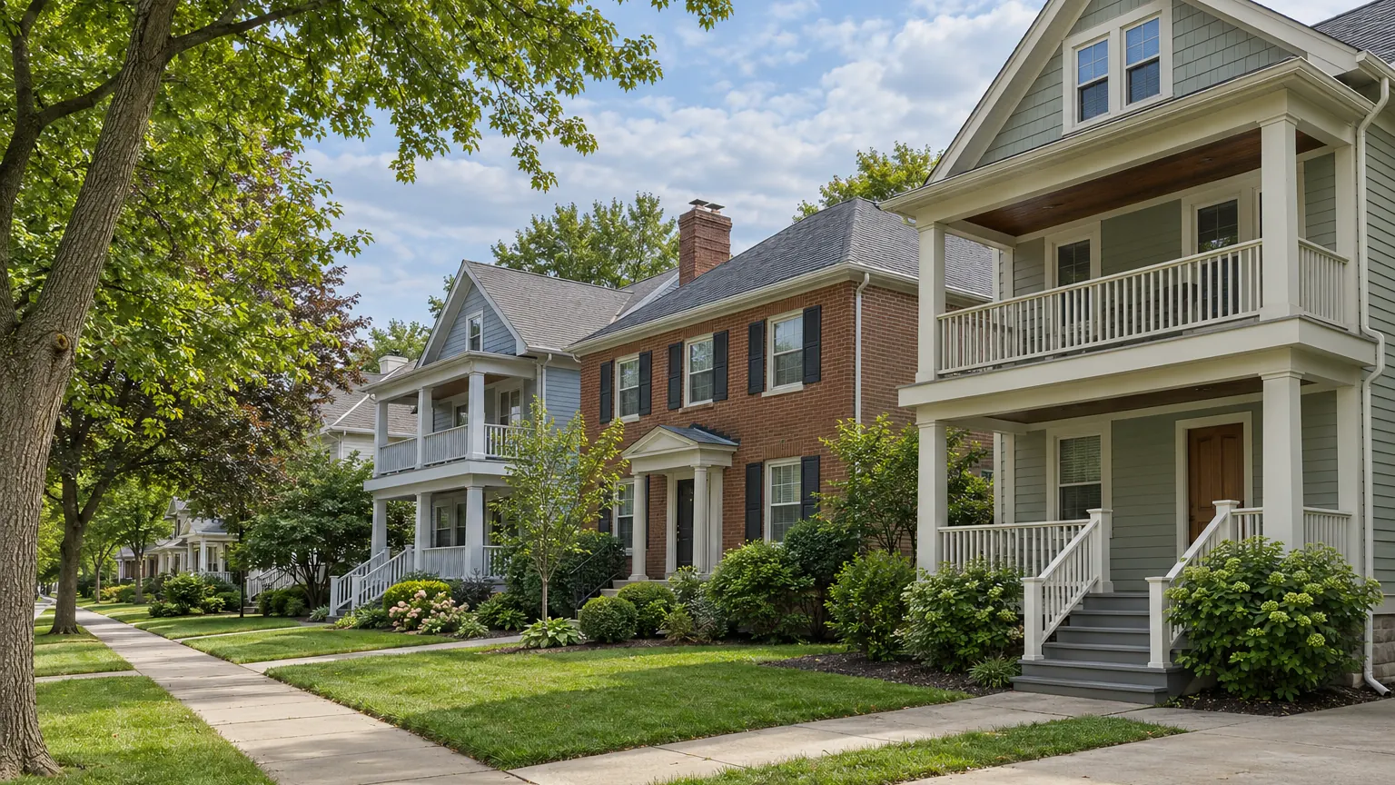 Residential street of typical houses in Cleveland